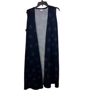 LuLaRoe NWT Cardigan L Black Grey Red Womens Longline Sleeveless Duster Sz Large